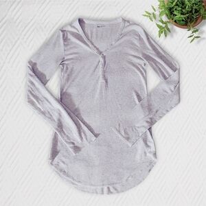 GAP BODY Light Heather Grey Ribbed Henley Long Sleeve Top Rounded Trim